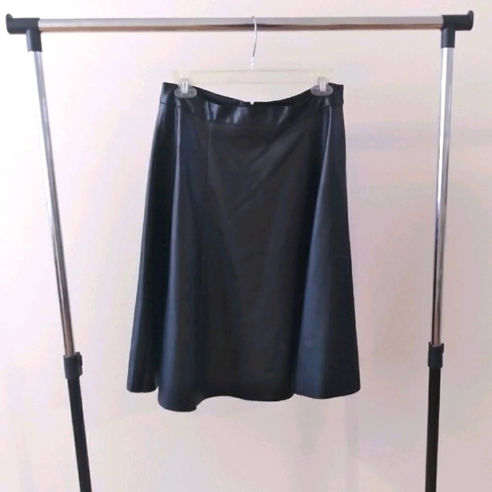 Black pleather midi skater skirt